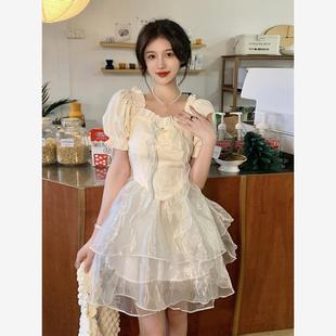 甜美三层纱少女蓬蓬裙女装 蝴蝶结可拆收腰显瘦连衣裙 夏季 2025新款