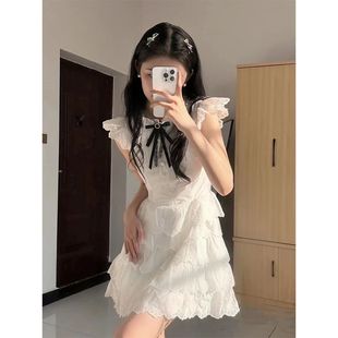 2025夏季 温柔风甜美连衣裙收腰显瘦蓬蓬蛋糕裙小个子潮 新款 小飞袖