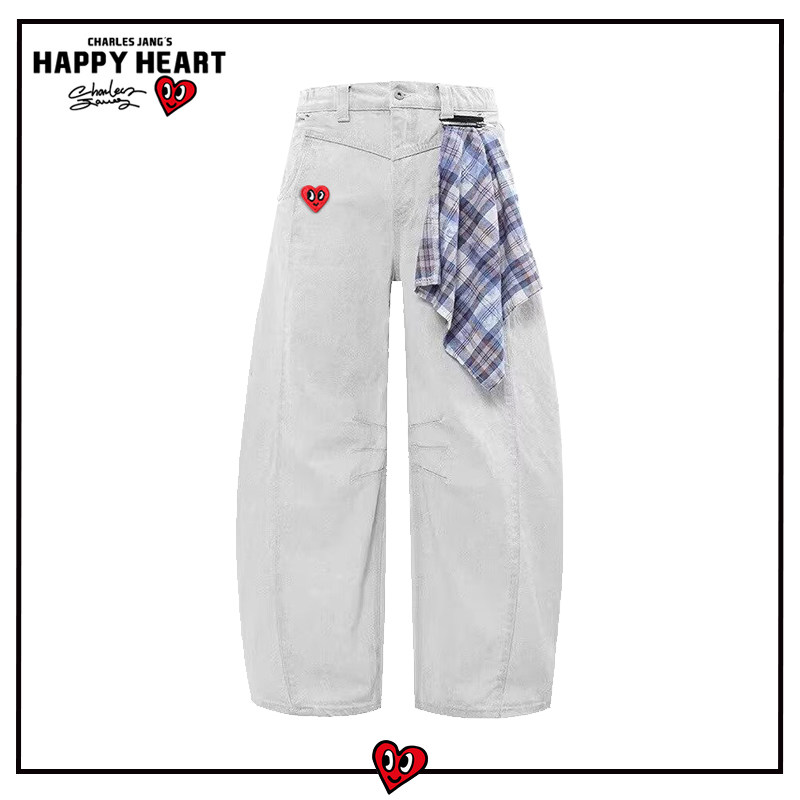 查尔斯桃心美式水洗白色方巾牛仔弯刀长裤设计宽松潮流情侣直筒裤,男装,牛仔裤,淘宝优惠券,粉丝福利购,淘宝优惠卷