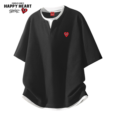 查尔斯桃心华夫格两件短袖T恤