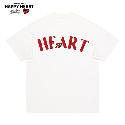 查尔斯桃心 美式复古字母印花纯棉短袖T恤男女夏季宽松百搭情侣