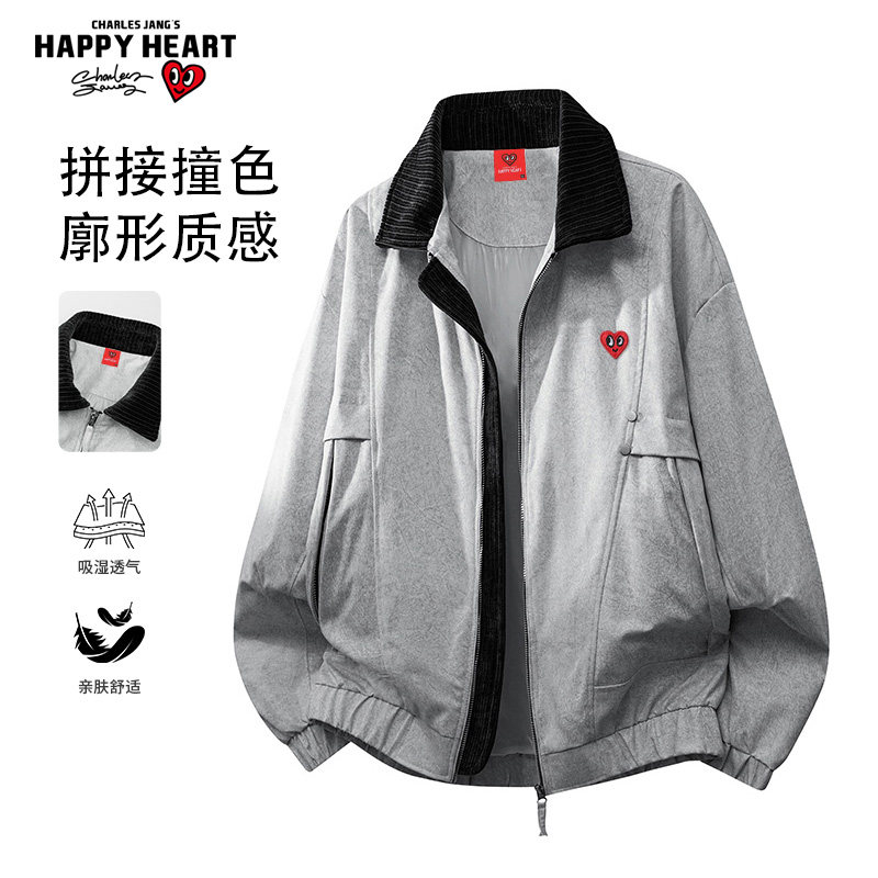 查尔斯桃心翻领工装夹克男款春秋季美式复古铆钉休闲宽松防风外套