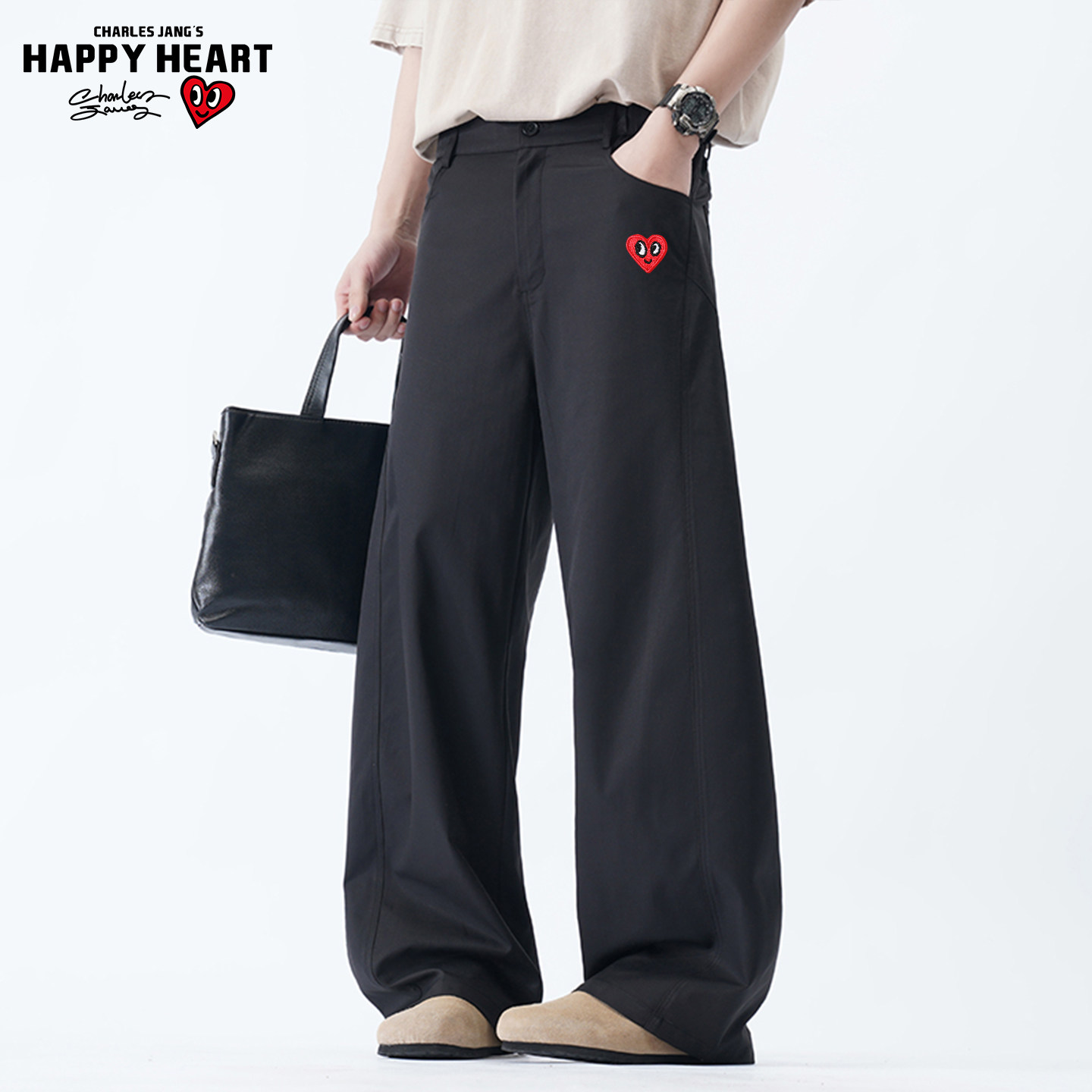 查尔斯桃心美式解构垂坠感休闲弯刀裤男女秋冬季加绒情侣阔腿西裤,男装,休闲裤,淘宝优惠券,粉丝福利购,淘宝优惠卷