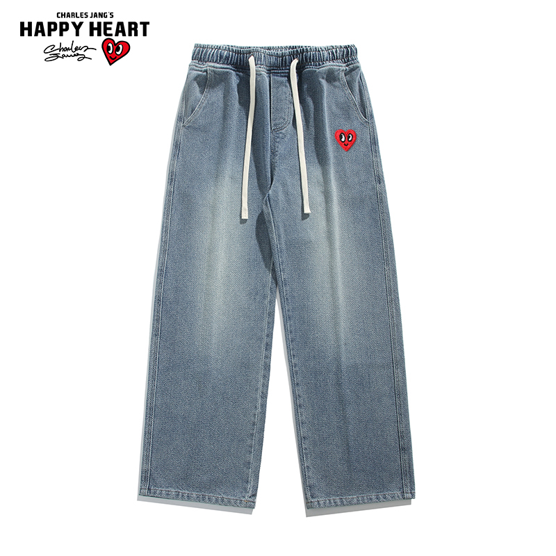 查尔斯桃心爱心休闲牛仔裤