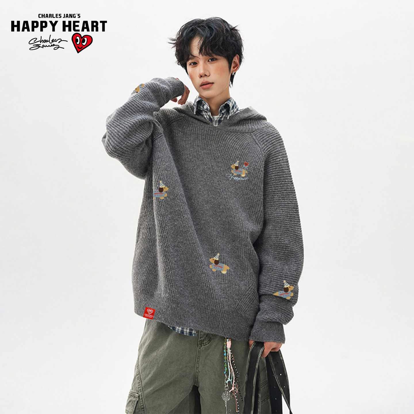 查尔斯桃心新款美式连帽情侣毛衣