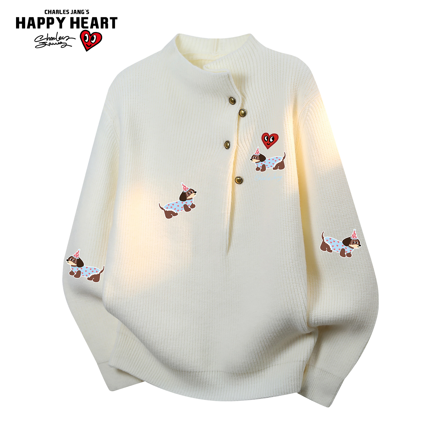 查尔斯桃心腊肠狗印花毛衣男女