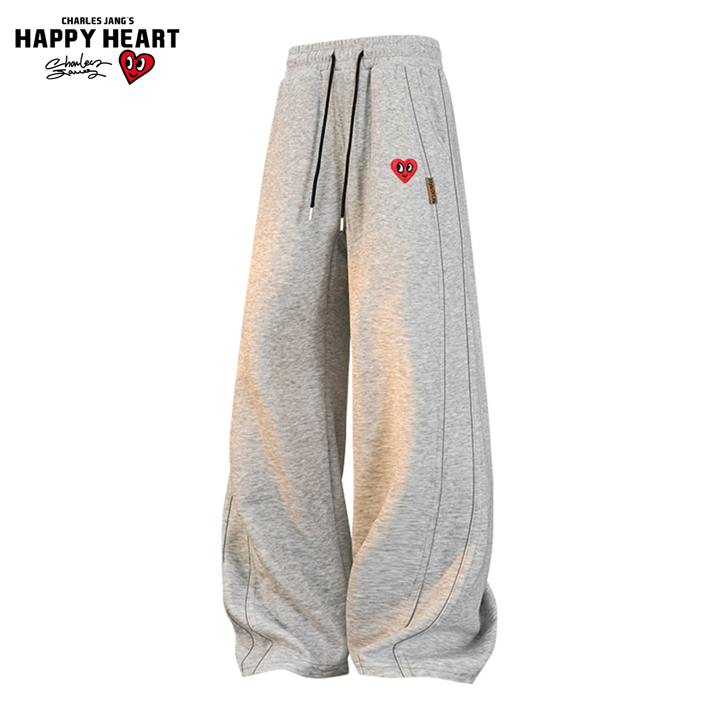 查尔斯桃心 加绒加厚弯刀长裤子男款秋冬季阔腿男士运动直筒卫裤