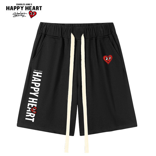 查尔斯桃心宽松直筒休闲短裤