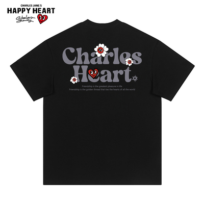 查尔斯桃心美式纯棉圆领短袖t恤