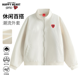 查尔斯桃心 美式飞行夹克男款春秋立领短款宽松休闲男装教练外套