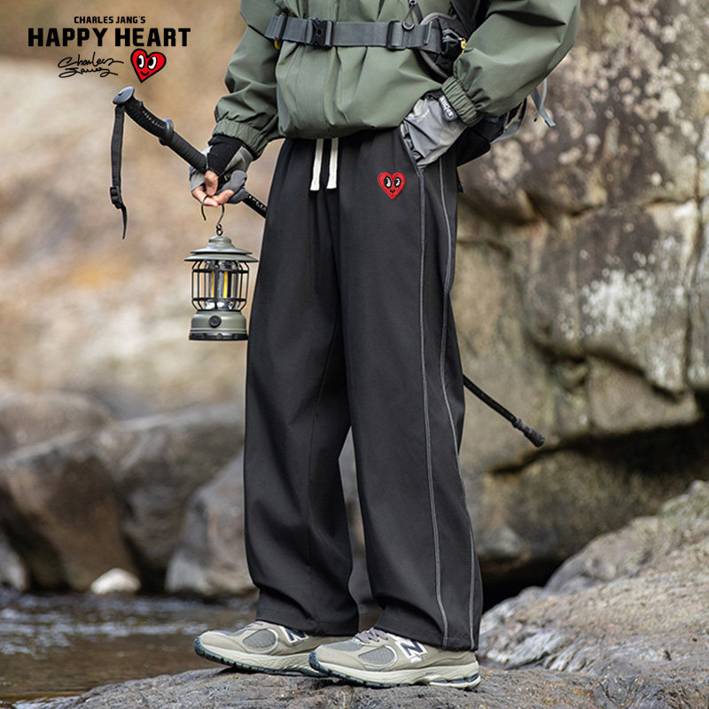 查尔斯桃心 裤子男款户外登山运动防泼水潮流宽松直筒休闲冲锋裤