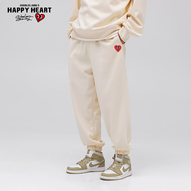 查尔斯桃心 休闲裤男爱心刺绣潮牌宽松春秋季卫裤束脚运动九分裤