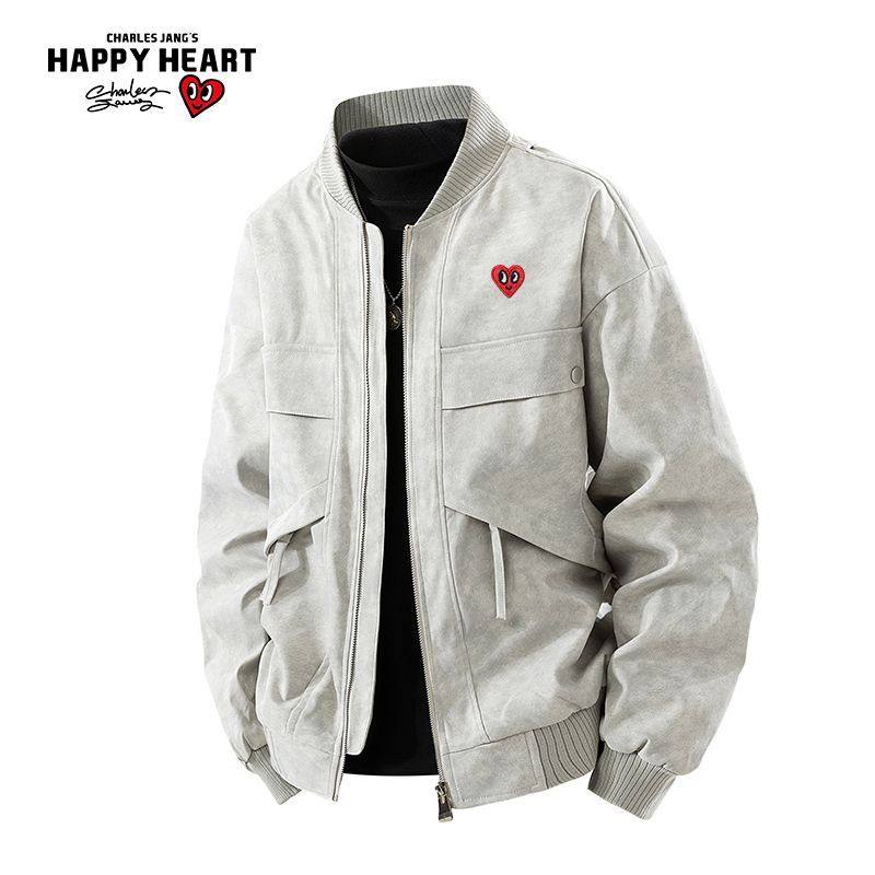 查尔斯桃心复古机车风夹克男外套