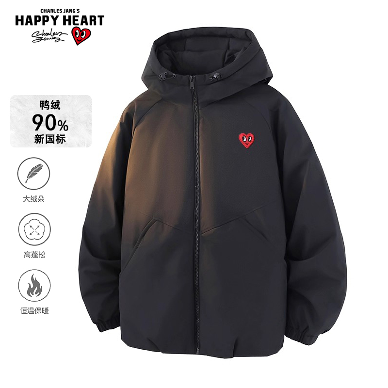 查尔斯桃心加厚防寒连帽羽绒服男