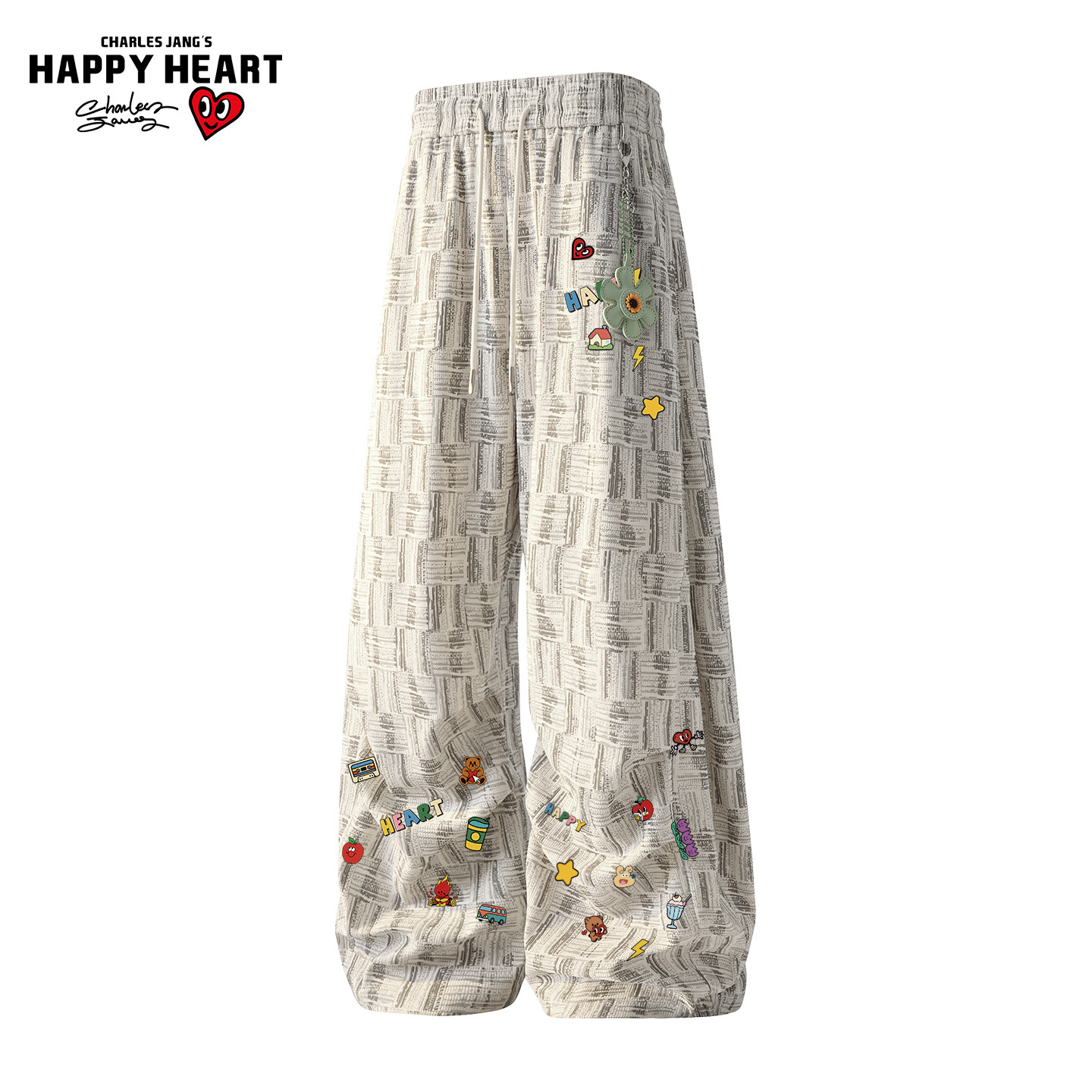 查尔斯桃心小香风编织纹裤子男女春秋季新款直筒宽松阔腿休闲长裤