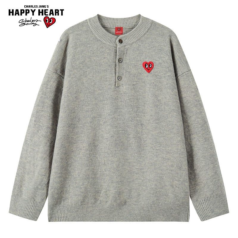 查尔斯桃心 慵懒风毛衣男2025新款纽扣领针织冬季内搭长袖打底衫