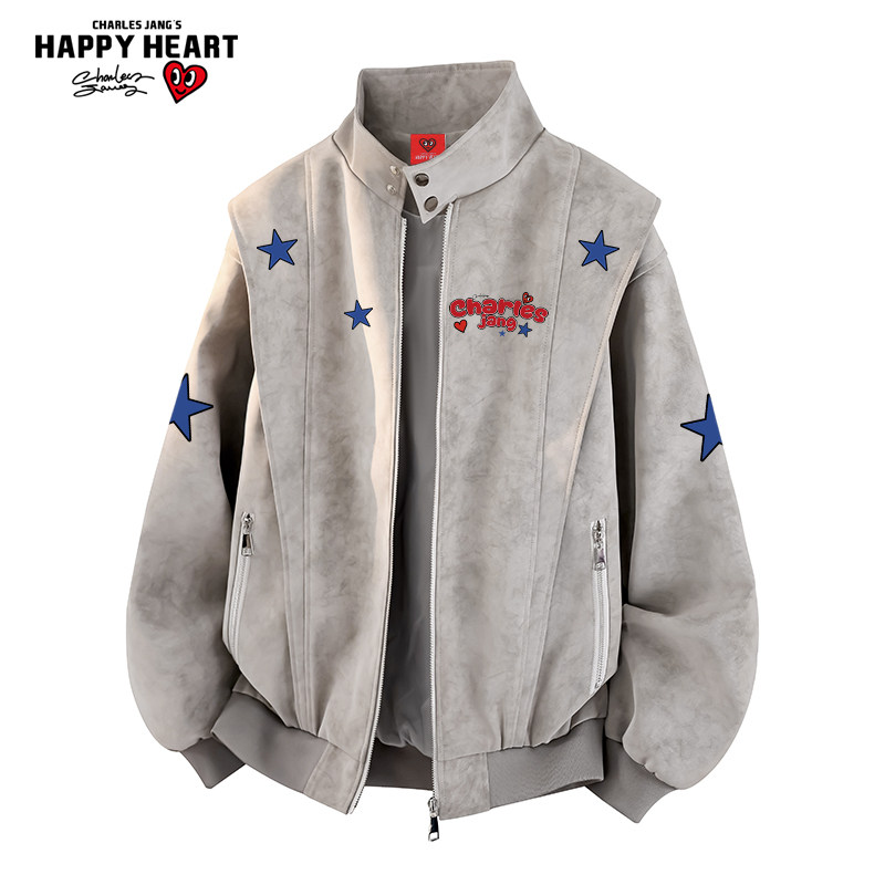 查尔斯桃心 美式复古解构夹克男春秋季星星印花百搭休闲情侣外套,男装,夹克,淘宝优惠券,粉丝福利购,淘宝优惠卷