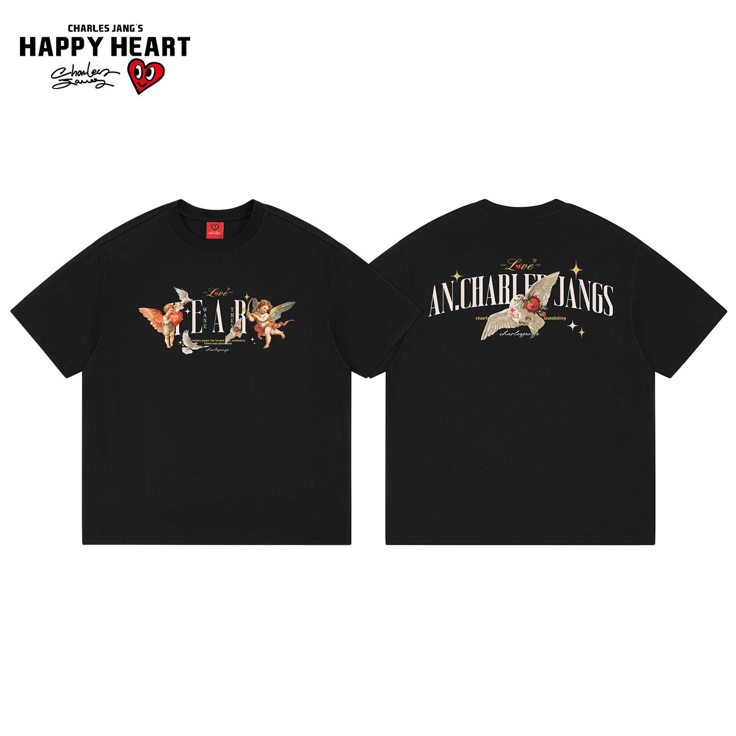 查尔斯桃心纯棉丘比特印花圆领短袖t恤夏季2026新款情侣百搭半袖,男装,T恤,淘宝优惠券,粉丝福利购,淘宝优惠卷