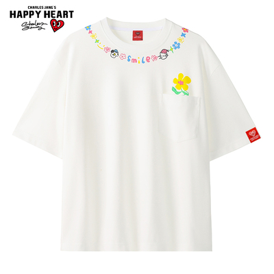 查尔斯桃心彩色花卉项链短袖T恤