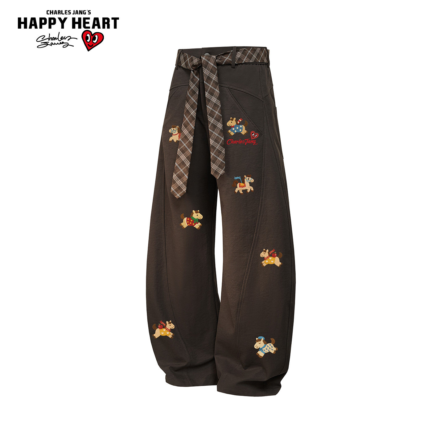 查尔斯桃心马年2026新款宽松直筒弯刀裤男款春秋季百搭休闲长裤子