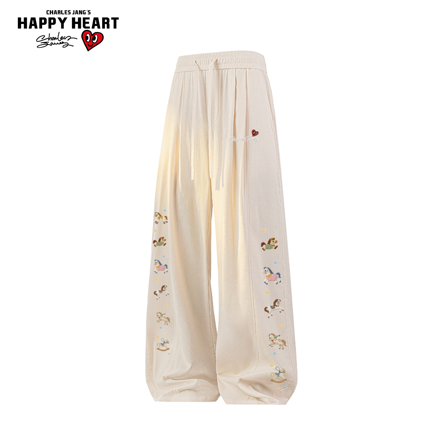 查尔斯桃心春夏阔腿裤男女同款棉麻透气百搭时尚潮牌休闲直筒长裤