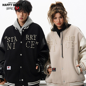 珍珠运动棒球服外套男女款 查尔斯桃心 美式 春秋情侣高街宽松夹克