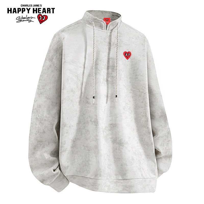 查尔斯桃心 德绒半高领卫衣男生秋冬季扎染帅气运动风保暖打底衫