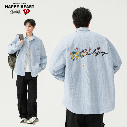 查尔斯桃心手绘花卉印花夹克男