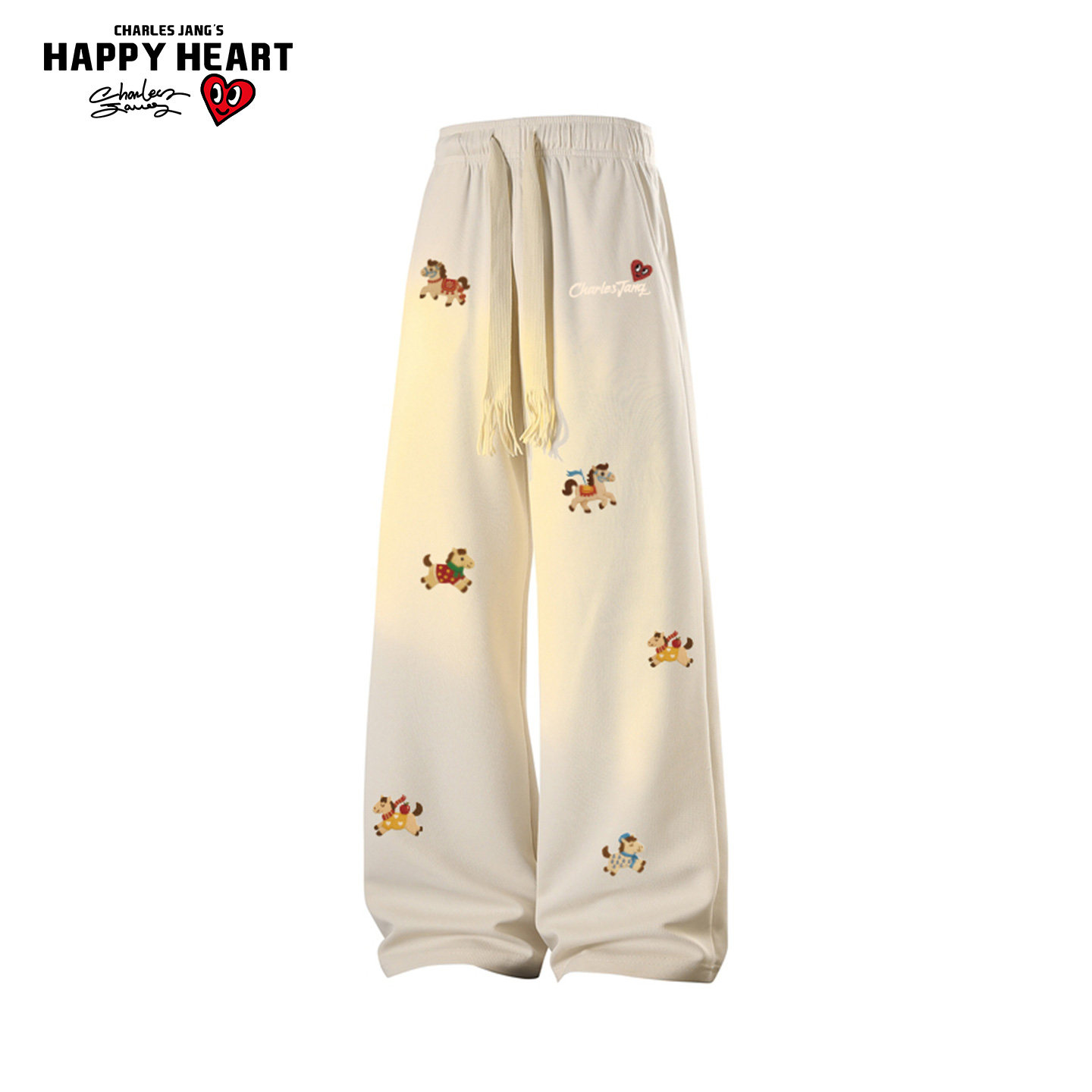 查尔斯桃心休闲裤男春季复古百搭宽松直筒抽绳垂感拖地运动卫裤潮