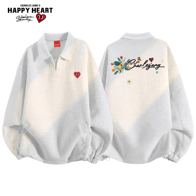 查尔斯桃心花卉印花小V领卫衣男