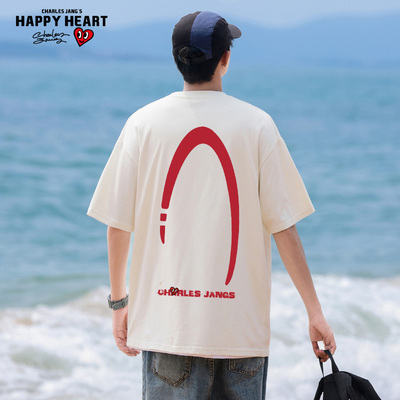 查尔斯桃心纯棉圆领情侣短袖t恤T