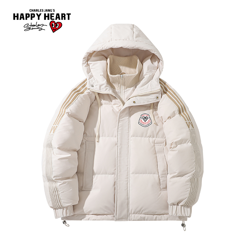 查尔斯桃心白鸭绒假两件羽绒服男