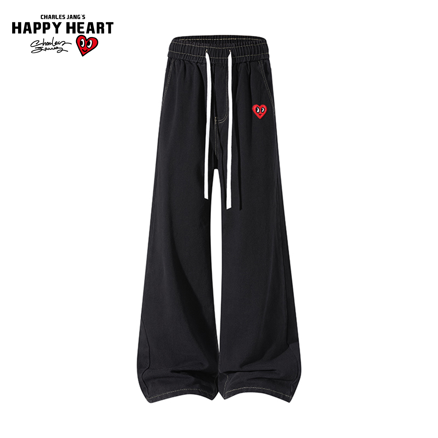 查尔斯桃心美式高街阔腿牛仔裤