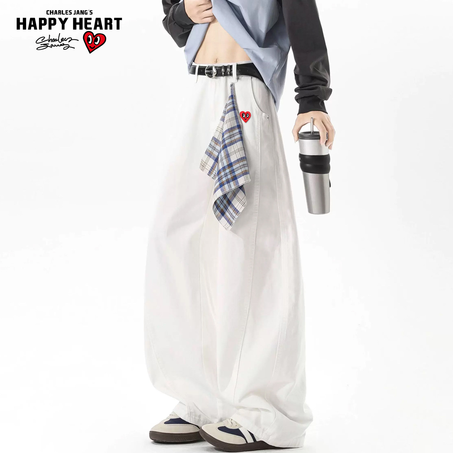 查尔斯桃心美式解构方巾弯刀工装裤男女冬季潮牌宽松阔腿休闲长裤,男装,休闲裤,淘宝优惠券,粉丝福利购,淘宝优惠卷