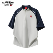 新款 查尔斯桃心 男夏季 POLO衫 潮牌百搭立领速干运动上衣 拼色短袖