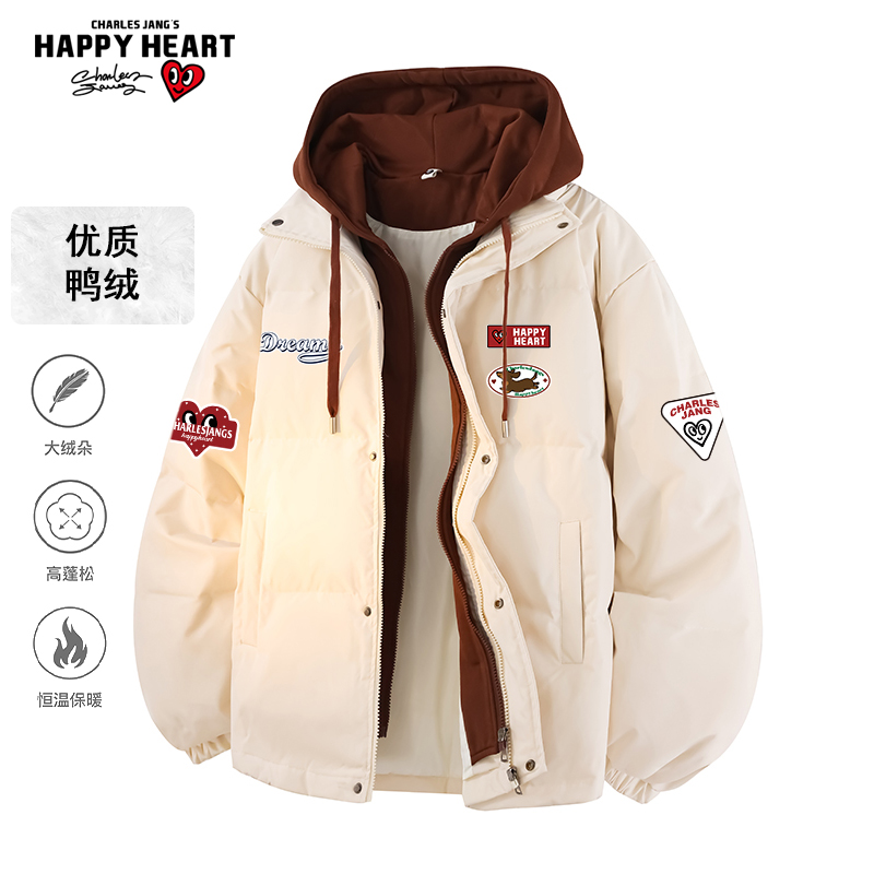 查尔斯桃心假两件连帽羽绒服外套