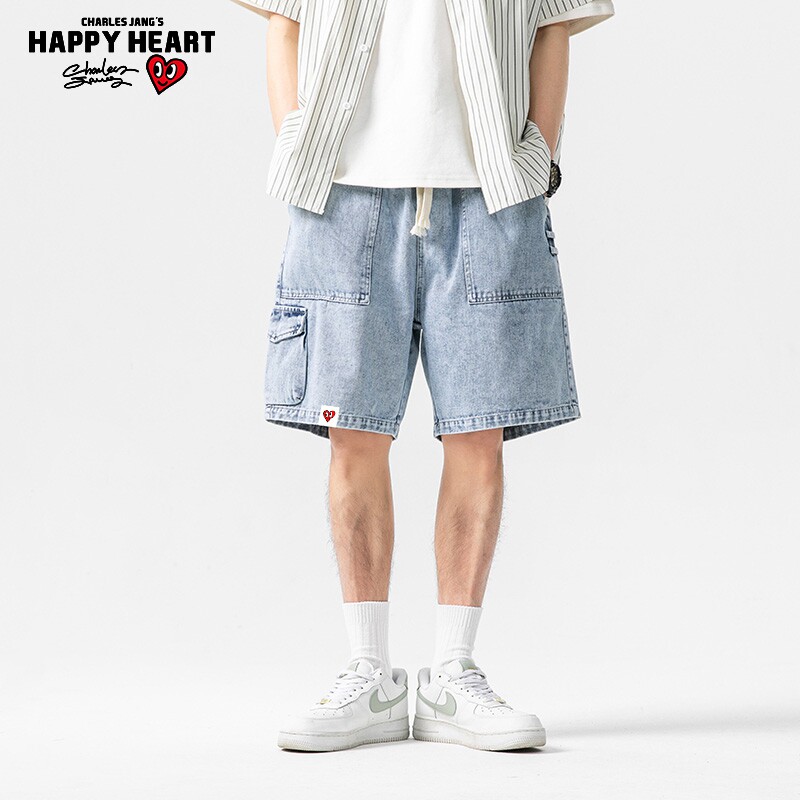 查尔斯桃心 日系工装牛仔短裤男2026夏季薄款水洗宽松休闲五分裤