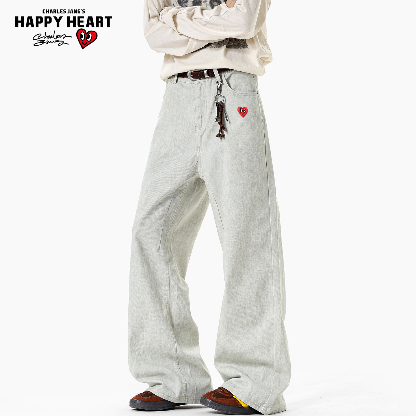 查尔斯桃心美式纯棉牛仔裤男款春秋季宽松大码直筒弯刀阔腿长裤子,男装,牛仔裤,淘宝优惠券,粉丝福利购,淘宝优惠卷