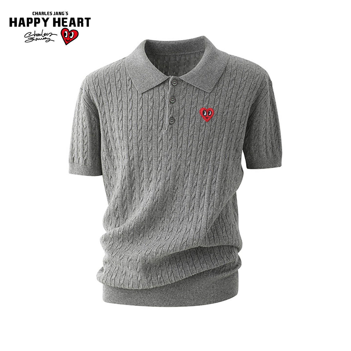 查尔斯桃心美式麻花纹短袖t恤男夏季2026新款POLO领情侣百搭上衣