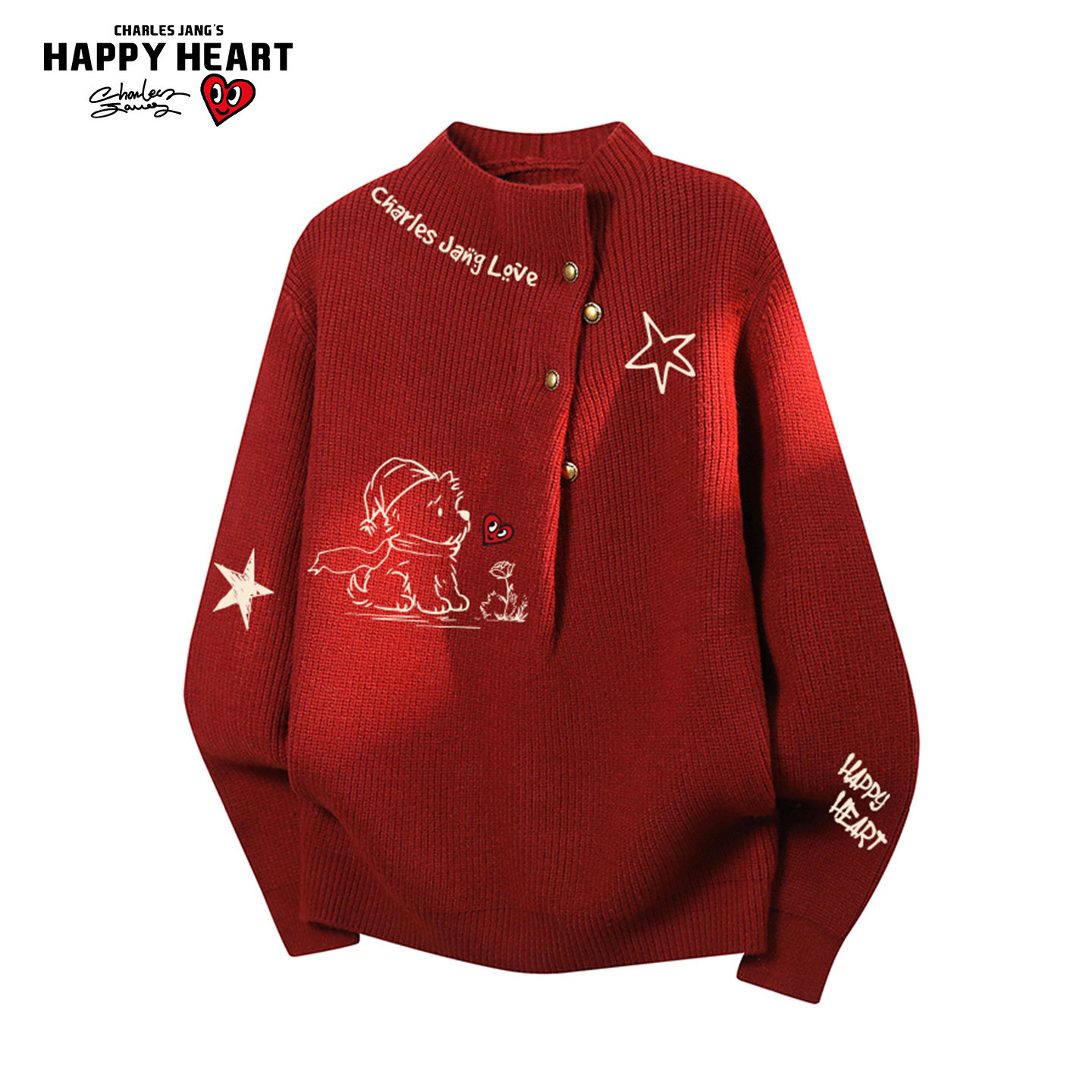查尔斯桃心马年红色针织毛衣男女冬季新款宽松2026贺岁情侣针织衫