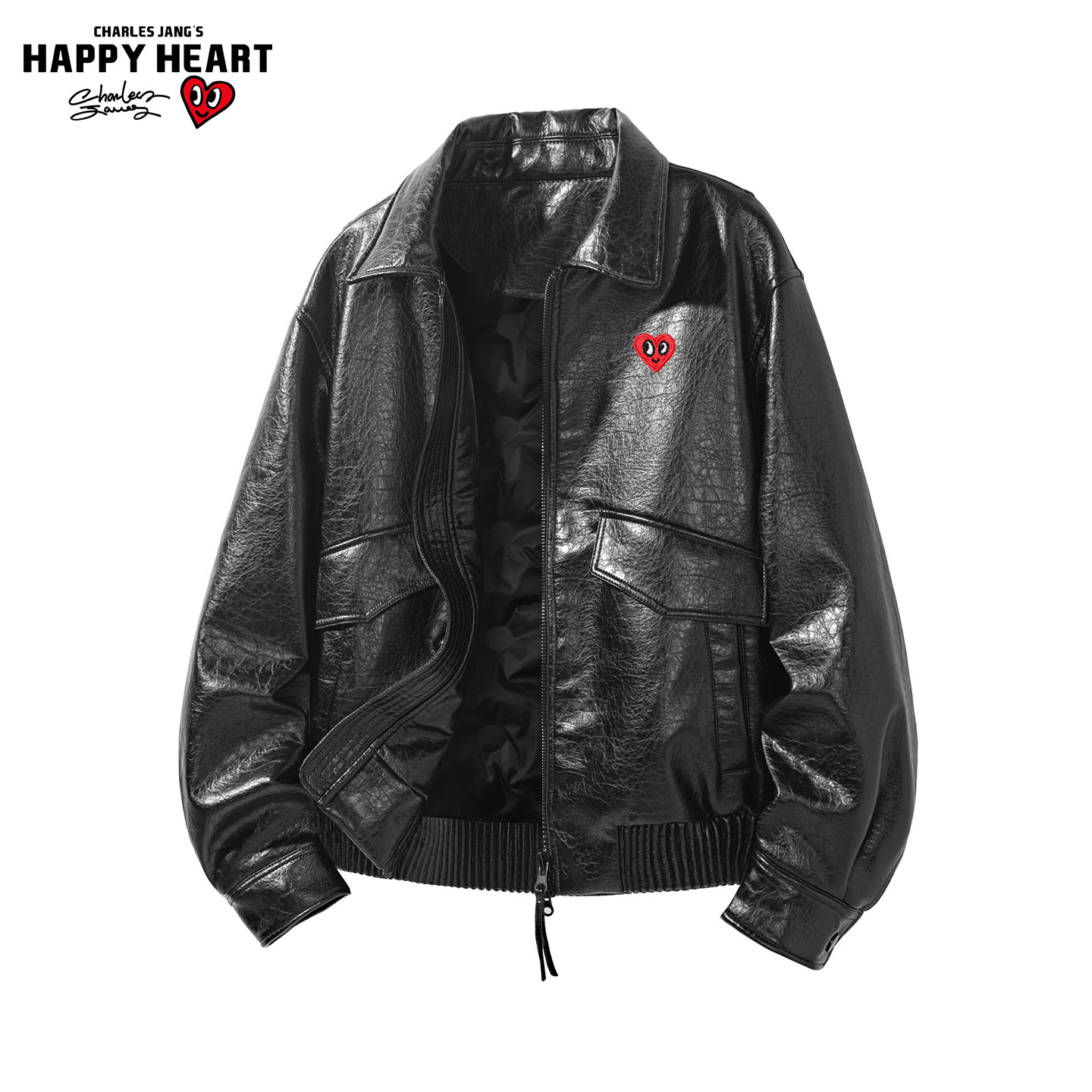 查尔斯桃心 PU90绒羽绒服男冬季防风保暖翻领机能风皮衣外套衣服