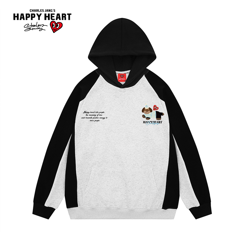 查尔斯桃心拼色插肩袖卫衣男连帽