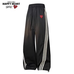 直筒宽松裤 查尔斯桃心 男女同款 三条杠条纹休闲长裤 子 春夏新款