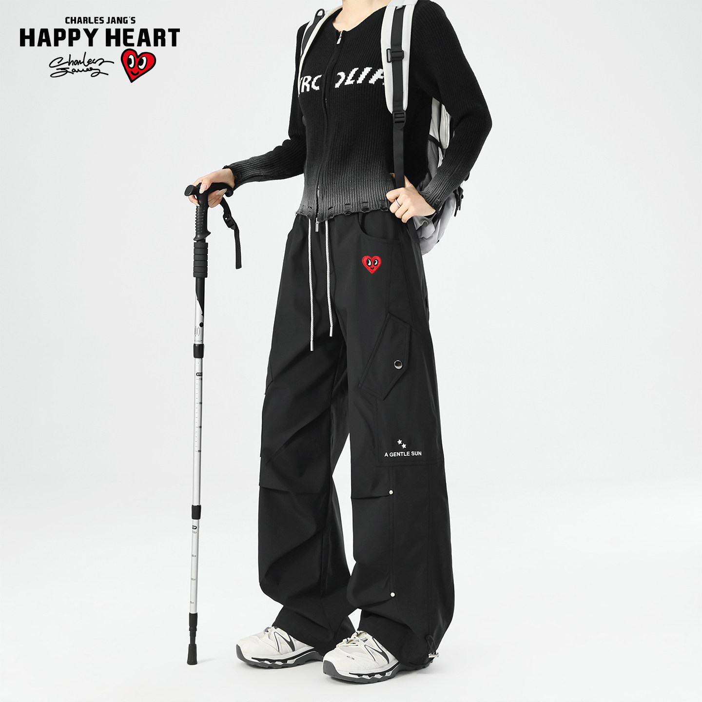 查尔斯桃心美式户外登山冲锋裤男女款春秋伞兵直筒休闲运动长裤子