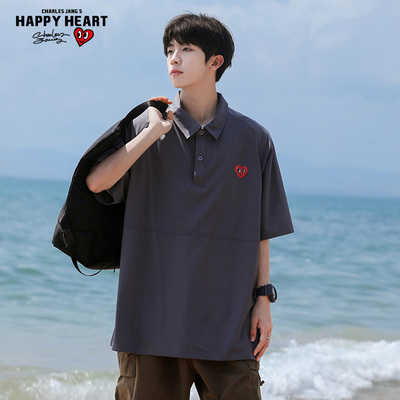 查尔斯桃心冰丝凉感短袖POLO衫男