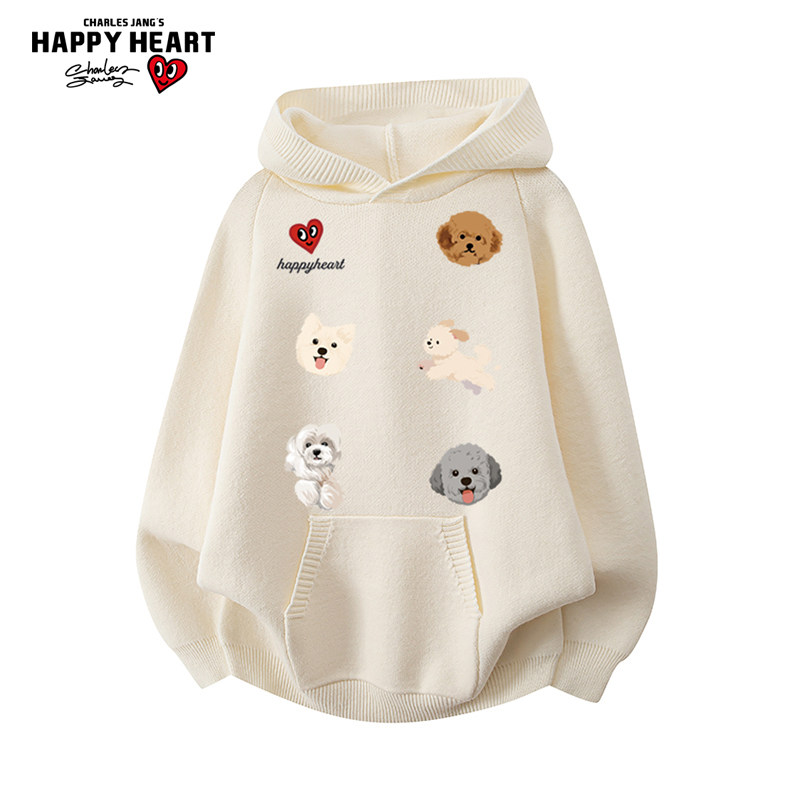 查尔斯桃心小狗印花毛衣冬季新款男女慵懒情