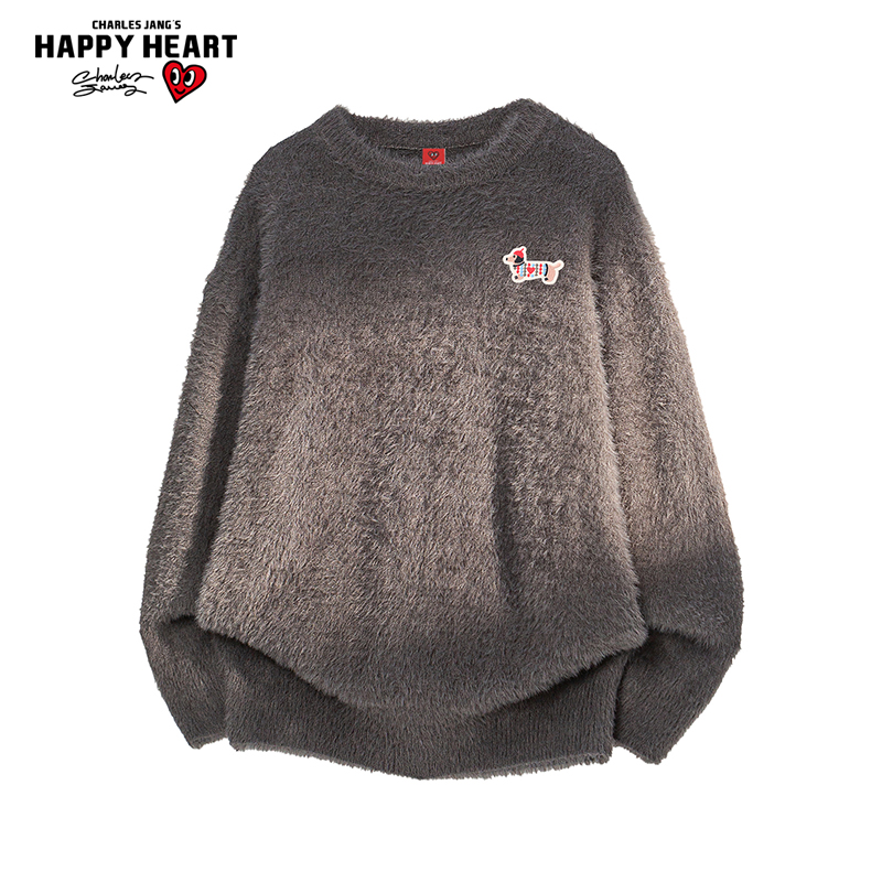 查尔斯桃心羊羔绒针织圆领毛衣男