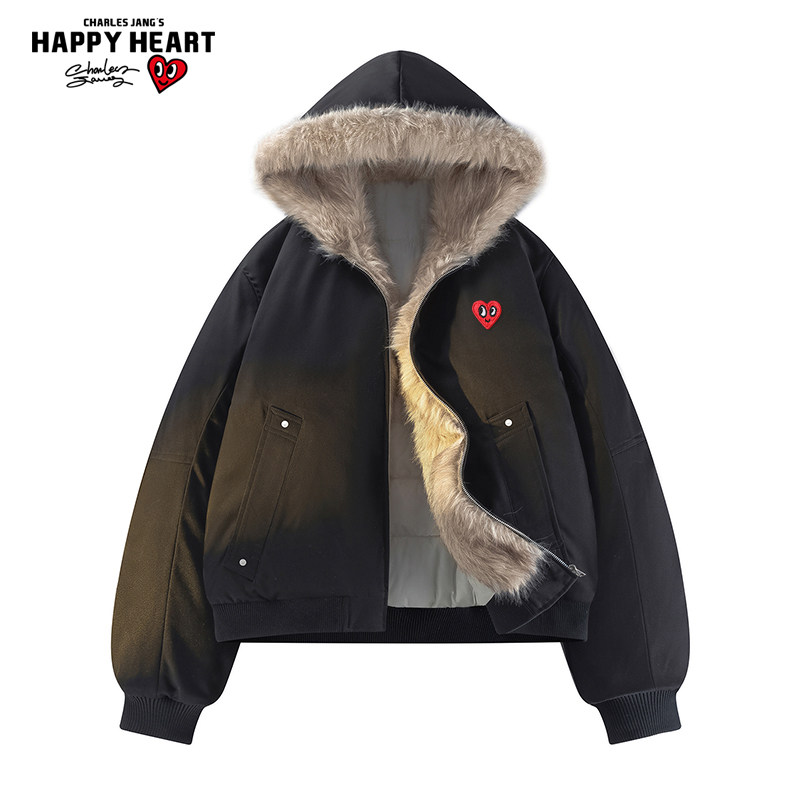 查尔斯桃心座山雕连帽棉衣男女同款加绒保暖冬季宽松棉服微短外套,男装,棉衣,淘宝优惠券,粉丝福利购,淘宝优惠卷