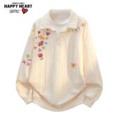 领卫衣宽松情侣长袖 花卉印花假两件衬衫 上衣衣服 美式 查尔斯桃心