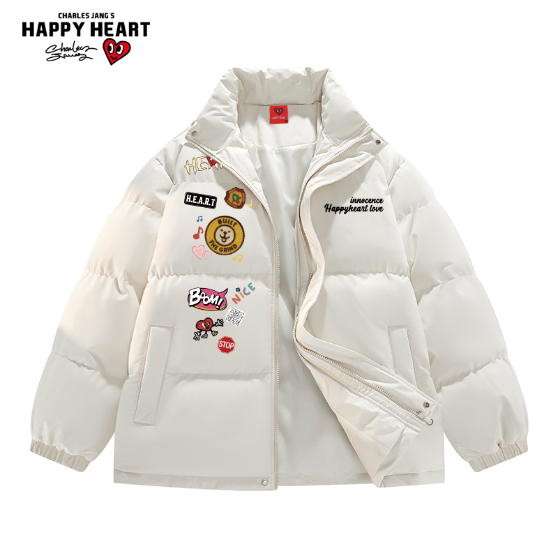 查尔斯桃心美式趣味印花棉衣男女冬季新款宽